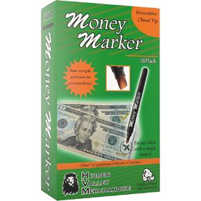 Money Marker (18 Counterfeit Pens) - Counterfeit Bill Detector Pen with Upgraded Chisel Tip - Detects Fake Counterfit Bills, Universal Currency Detectors Pack