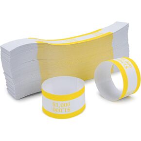 L LIKED Pack of 500 Currency Band Self Sealing Currency Straps Bands Money Bill Wrappers (Yellow $1000-500 PCS)