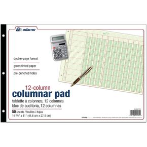 Adams® Analysis Pad, 11" x 16 3/8", 100 Pages (50 Sheets), 12 Columns, Green