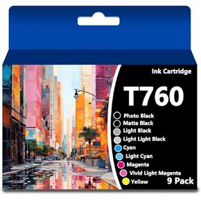 T760 Ink Cartridges (T7601 T7602 T7603 T7604 T7605 T7606 T7607 T7608 T7609 Ink Set) for Surecolor P600 Inkjet Printer(9 Packs)
