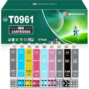 T096 T0961 T0962 T0963 T0964 T0965 T0966 T0967 T0968 T0969 Ink Cartridge for T096 96 T096120-T096920 Ink Works with Stylus Photo R2880 Inkjet Printer(9-Pack Color)
