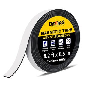 DIYMAG Magnetic Tape, 1 Roll Magnetic Strip with Strong Self Adhesive Flexible Magnet Tape Roll for Craft DIY Projects, Whiteboards and Fridge Organization, 1/2" Wide x 1/14" Thick x 8Ft