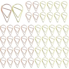 200PCS Drop-Shaped Paper Clips Steel Shaped Paperclips Bookmarks Paper Clips Clamps for Memo Paper Photo 14x24mm (Gold, Rose Gold)