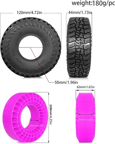 fujita 1.9" RC Crawler Tires & with Silicone Liner 120MM OD for 1/10 RC Crawler TRX4 Axial SCX10 II III Tamiya CC01 TRX6 AXI03007 90046 in Saudi Arabia
