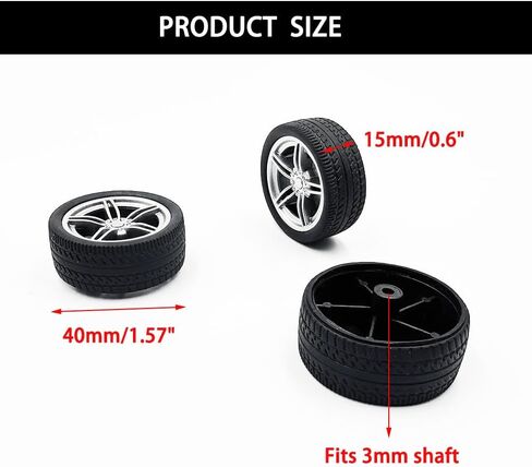 10PCS Toy Car Wheels 40mm Rubber Tire Wheels with Metal Shaft for RC Car Truck DIY Model Toy Wheel Replacement Accessories (3X40mm) in Saudi Arabia