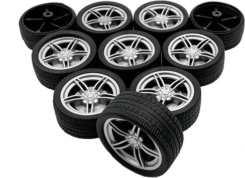 10PCS Toy Car Wheels 40mm Rubber Tire Wheels with Metal Shaft for RC Car Truck DIY Model Toy Wheel Replacement Accessories (3X40mm) in Saudi Arabia