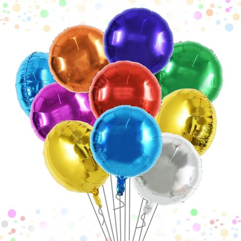TONIFUL 30Pcs 18 Inch Large Colorful Round Shape Foil Balloons Big Colorful Circle Helium Mylar Ballons for Birthday Wedding Baby Shower Anniversary Engagement Party Decor Supplies in Kuwait