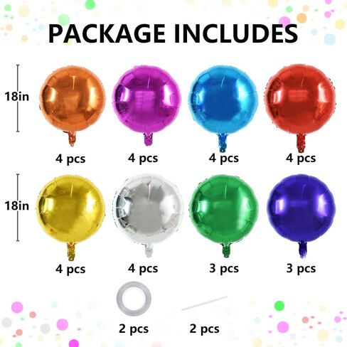 TONIFUL 30Pcs 18 Inch Large Colorful Round Shape Foil Balloons Big Colorful Circle Helium Mylar Ballons for Birthday Wedding Baby Shower Anniversary Engagement Party Decor Supplies in Kuwait
