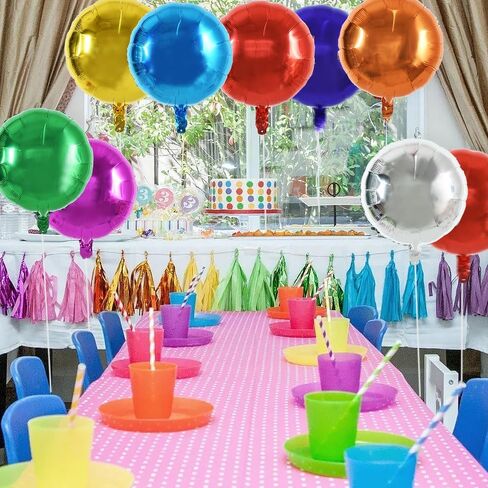 TONIFUL 30Pcs 18 Inch Large Colorful Round Shape Foil Balloons Big Colorful Circle Helium Mylar Ballons for Birthday Wedding Baby Shower Anniversary Engagement Party Decor Supplies in Kuwait