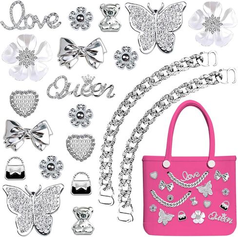 Charms for Bogg Bag,Pearls,Butterfly Flowers and Chain for Bogg Bag Accessories Charms(20 pcs) in Kuwait