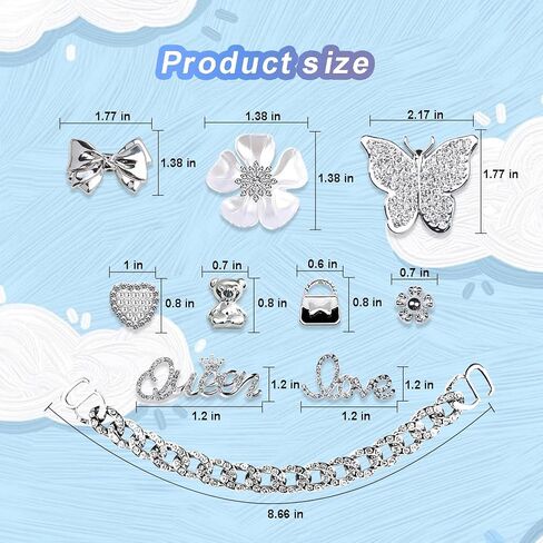Charms for Bogg Bag,Pearls,Butterfly Flowers and Chain for Bogg Bag Accessories Charms(20 pcs) in Kuwait