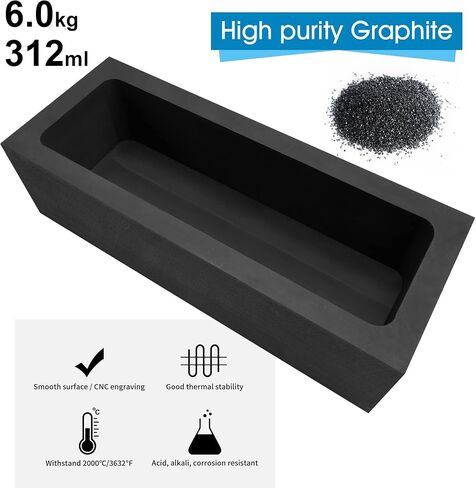 GanFindX Graphite Ingot Mold Crucible Mould for Gold Silver Copper Brass Aluminum Metal Melting Casting Refining Ingot Molds (6kg / 312ml, 10.6 oz / 7 x 2.8 x 2 Inch, 1 Piece) in Saudi Arabia
