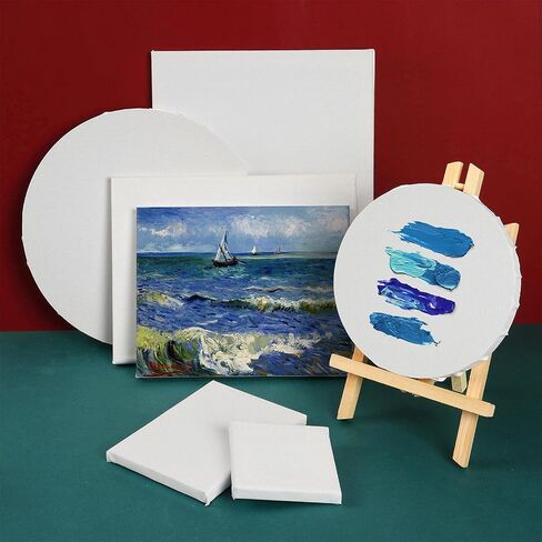 24 Pack Canvases for Painting with 4"x4", 5"x7", 8"x10", 9"x12", 11"x14", 12"x16", Round Canvas with 12"x12", 8"x8", 3 of Each, Painting Canvas for Oil & Acrylic Paint. in Kuwait