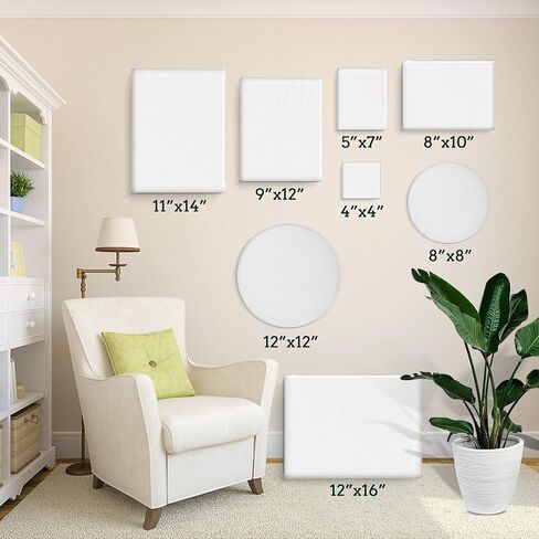 24 Pack Canvases for Painting with 4"x4", 5"x7", 8"x10", 9"x12", 11"x14", 12"x16", Round Canvas with 12"x12", 8"x8", 3 of Each, Painting Canvas for Oil & Acrylic Paint. in Kuwait