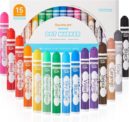 Shuttle Art Dot Markers, 15 Colors Washable Markers for Toddlers,Bingo Daubers Supplies Kids Preschool Children, Non Toxic Water-Based in Kuwait