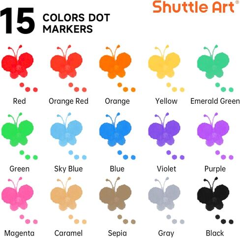 Shuttle Art Dot Markers, 15 Colors Washable Markers for Toddlers,Bingo Daubers Supplies Kids Preschool Children, Non Toxic Water-Based in Kuwait