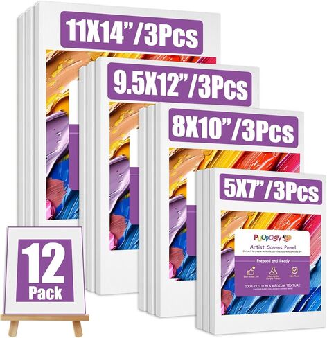12 حزمة القيمة الممتدة للطلاء ، متعدد الحجم (5x7 ، 8x10 ، 9.5x12 ، 11x14 في) ، 100 ٪ من القطع القطن الفارغ ، خالية من الأحماض للزيت ، الطلاء الأكريليكي ، للمبتدئين والمحترفين ، الأطفال والفنانين in Saudi Arabia
