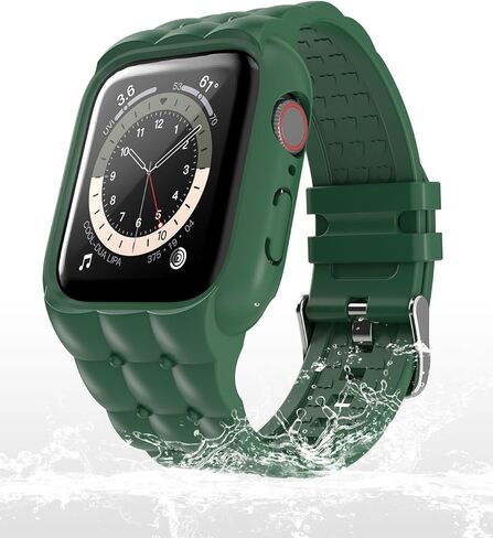 Sports Silicone Band with Bumper Case Compatible with Apple Watch Band 44mm 45mm for Women, Rugged Wrist Strap Replacement for i-Watch Bands for Women Series 9 8 7 6 5 4 SE in Kuwait