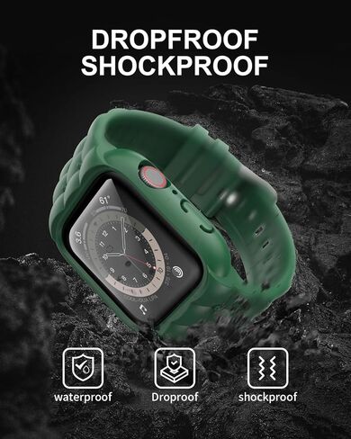 Sports Silicone Band with Bumper Case Compatible with Apple Watch Band 44mm 45mm for Women, Rugged Wrist Strap Replacement for i-Watch Bands for Women Series 9 8 7 6 5 4 SE in Kuwait