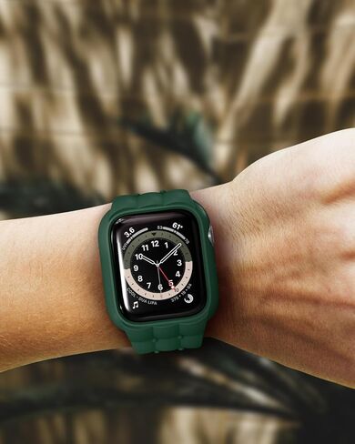 Sports Silicone Band with Bumper Case Compatible with Apple Watch Band 44mm 45mm for Women, Rugged Wrist Strap Replacement for i-Watch Bands for Women Series 9 8 7 6 5 4 SE in Kuwait