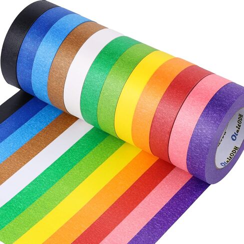 12 Rolls Colored Masking Tape-1 inch x 660 Yards Painters Tape, Rainbow Colors Rolls Bulk Kids Colorful Paper Marking Tape Decorative Arts Crafts Labeling DIY School Classroom Supplies in Saudi Arabia