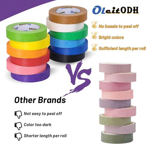 12 Rolls Colored Masking Tape-1 inch x 660 Yards Painters Tape, Rainbow Colors Rolls Bulk Kids Colorful Paper Marking Tape Decorative Arts Crafts Labeling DIY School Classroom Supplies in Saudi Arabia