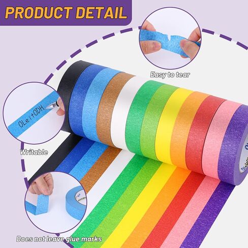 12 Rolls Colored Masking Tape-1 inch x 660 Yards Painters Tape, Rainbow Colors Rolls Bulk Kids Colorful Paper Marking Tape Decorative Arts Crafts Labeling DIY School Classroom Supplies in Saudi Arabia