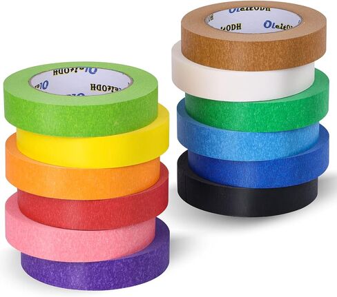 12 Rolls Colored Masking Tape-1 inch x 660 Yards Painters Tape, Rainbow Colors Rolls Bulk Kids Colorful Paper Marking Tape Decorative Arts Crafts Labeling DIY School Classroom Supplies in Saudi Arabia