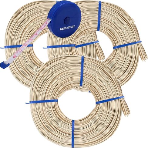 APP REED Flat Oval 1/4 "، 0.43 كجم ، حزمة مع شريط قياس النسيج ، مواد نسج الجودة ، طولها 275 قدمًا ، مثالية للسلال والحرف ، الطبيعية (حزمة 3) in Saudi Arabia