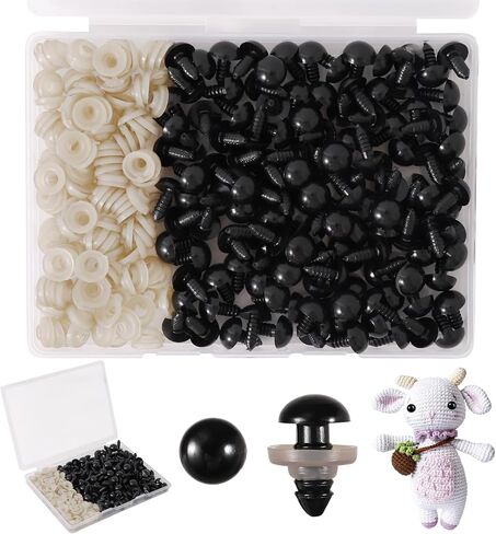 Vanblue Safety Eyes 260PCS 10mm Plastic Black Craft Eyes Teddy Bear Eyes with Washers for Amigurumi Stuffed Animals Crochet Toys Crafts Making Halloween Decorations in Kuwait