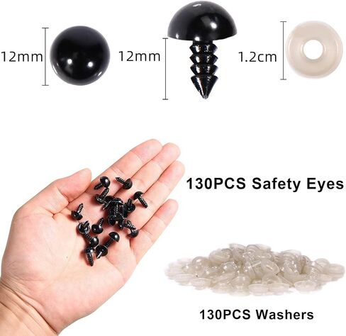 Vanblue Safety Eyes 260PCS 10mm Plastic Black Craft Eyes Teddy Bear Eyes with Washers for Amigurumi Stuffed Animals Crochet Toys Crafts Making Halloween Decorations in Kuwait