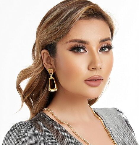 Unique earrings 14K gold plated asymmetrical earrings 925 silver sterling post in Saudi Arabia