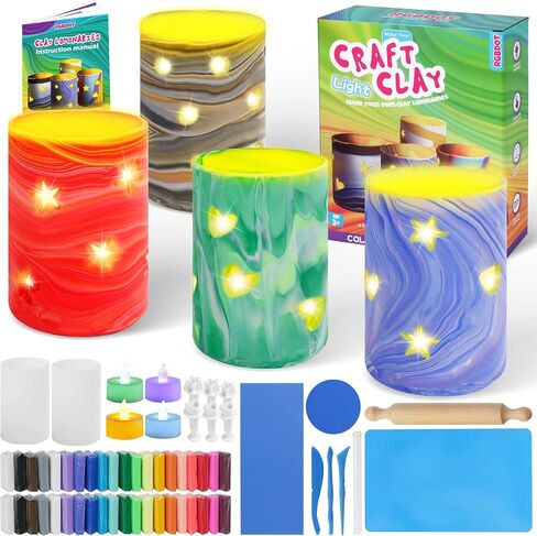RGBDOT Clay Crafts for Kids Girls Boys Teens Art and Craft for Age 4 5 6 7 8 9 10 11 12 Candle Making Kit for Kids Creative Clay Lantern Toys -Make Your Own Clay Luminaries (Blue) in Saudi Arabia