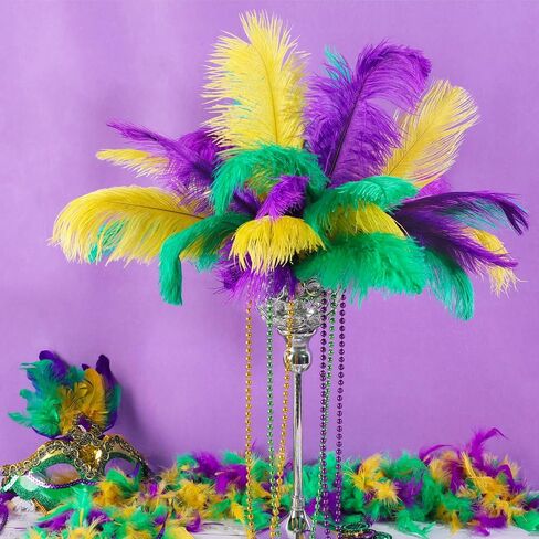 Natural Ostrich Feather Making Kit Casino Theme Ostrich Plume for Las Vegas Party Decoration Wedding Centerpieces Decor Floral Arrangement Vase (30 Pcs,Yellow, Green, Purple,12-14 Inch) in Saudi Arabia
