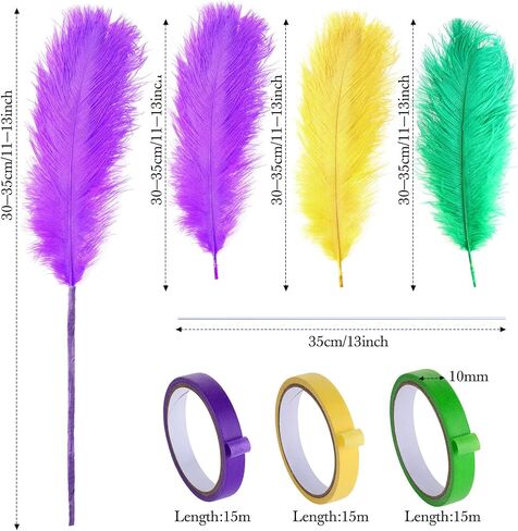 Natural Ostrich Feather Making Kit Casino Theme Ostrich Plume for Las Vegas Party Decoration Wedding Centerpieces Decor Floral Arrangement Vase (30 Pcs,Yellow, Green, Purple,12-14 Inch) in Saudi Arabia
