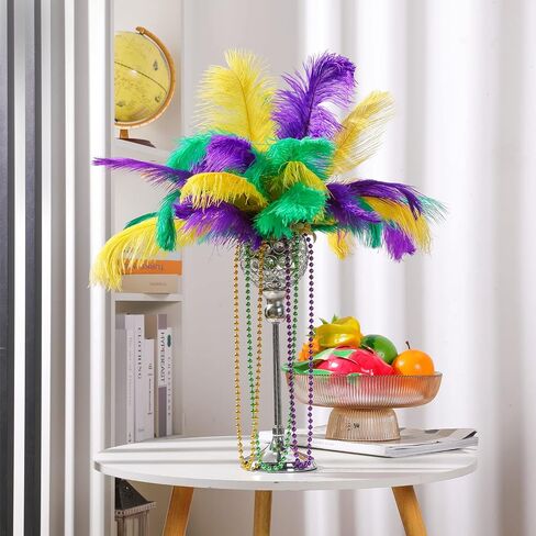 Natural Ostrich Feather Making Kit Casino Theme Ostrich Plume for Las Vegas Party Decoration Wedding Centerpieces Decor Floral Arrangement Vase (30 Pcs,Yellow, Green, Purple,12-14 Inch) in Saudi Arabia