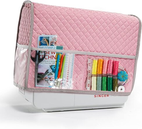 Pink Sewing Machine Cover with Storage Pockets, Dust Cover Compatible with Most Standard Singer & Brother Machines in Saudi Arabia
