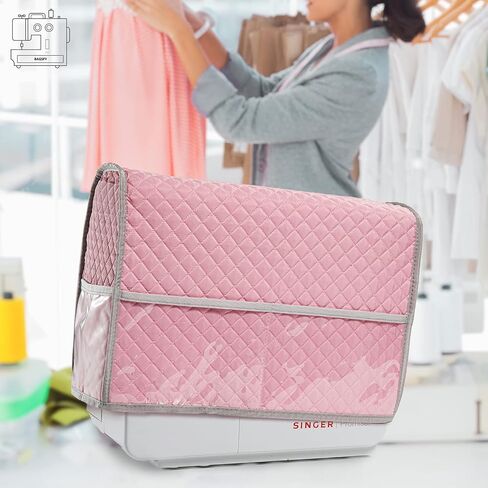 Pink Sewing Machine Cover with Storage Pockets, Dust Cover Compatible with Most Standard Singer & Brother Machines in Saudi Arabia