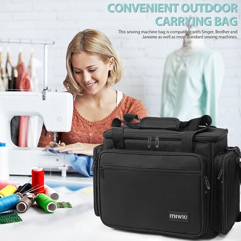 Sewing Machine Carrying Case with Multiple Side Zipper Storage Pockets for Accessories, Universal Tote Storage Bag Compatible with Most Standard Singer, Brother, Janome, Black in Kuwait