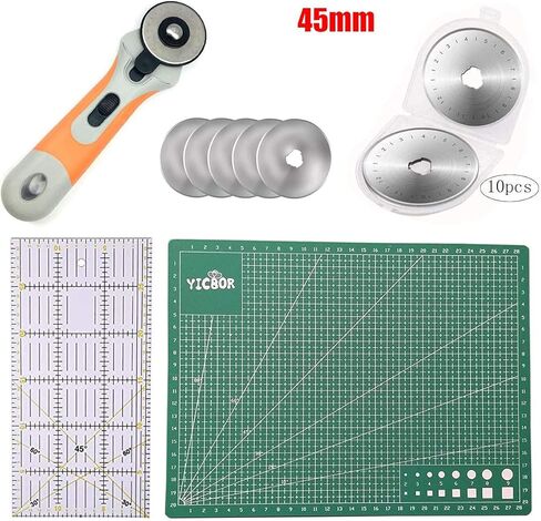 قاطع القطع الروتاري yicbor set-45mm مقبض المقبض القاطع القاطع القاطع الدوار ، 10pcs شفرات استبدال 45 ملم ، حصيرة القطع A4 ، حاكم اللحف الأكريلي in Saudi Arabia