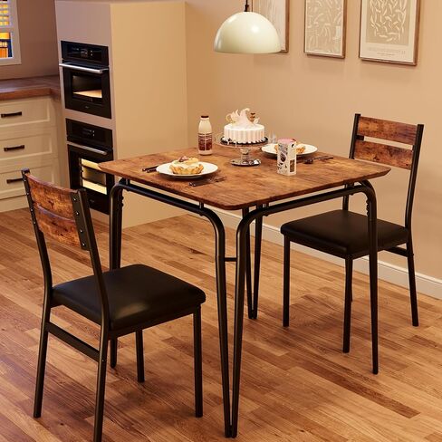 GarveeHome Dining Table for 2, Small Table and Chairs Set of 2, Square Dinette Set for 2, 3 Piece Kitchen & Dining Room Sets for Small Space (White, Table with 2 Upholstered Chairs) in Kuwait