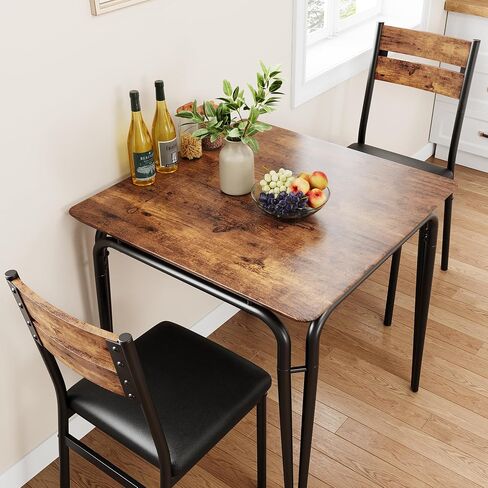 GarveeHome Dining Table for 2, Small Table and Chairs Set of 2, Square Dinette Set for 2, 3 Piece Kitchen & Dining Room Sets for Small Space (White, Table with 2 Upholstered Chairs) in Kuwait