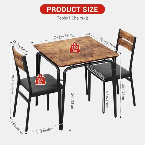 GarveeHome Dining Table for 2, Small Table and Chairs Set of 2, Square Dinette Set for 2, 3 Piece Kitchen & Dining Room Sets for Small Space (White, Table with 2 Upholstered Chairs) in Kuwait