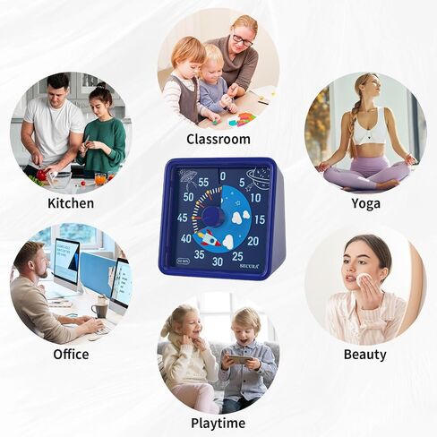 Secura 60-Minute Visual Timer for Kids, Time Clocks, Countdown Timer for Office Kitchen, Classroom Timer for Kids, Silent Time Management Tool (Navy Blue & Navy Blue) in Saudi Arabia