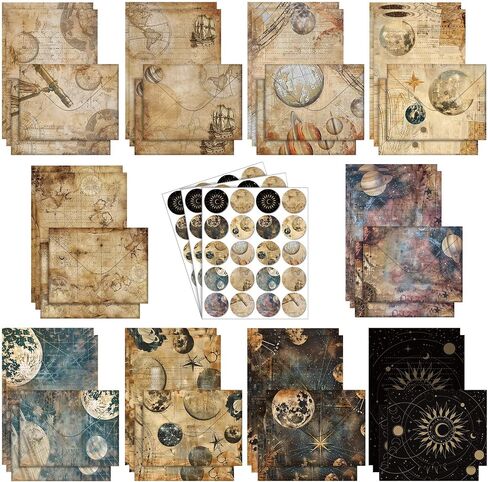 TaoBary 160 Packs Stationery Paper Set (50 Double Sided Stationery Writing Papers 50 Matching Envelopes) 60 Round Dot Sticker, 10 Design(Vintage Floral,5.5 x 8.25 Inch) in Saudi Arabia