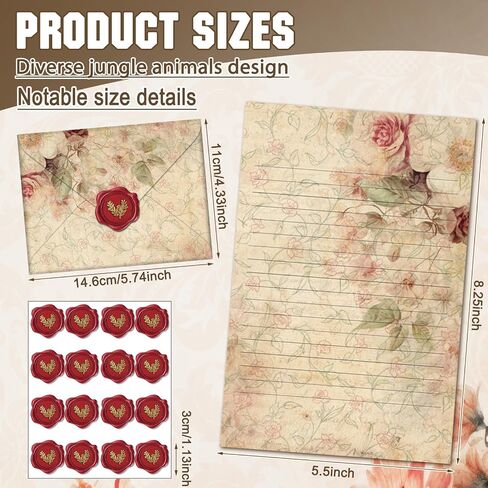 TaoBary 160 Packs Stationery Paper Set (50 Double Sided Stationery Writing Papers 50 Matching Envelopes) 60 Round Dot Sticker, 10 Design(Vintage Floral,5.5 x 8.25 Inch) in Saudi Arabia