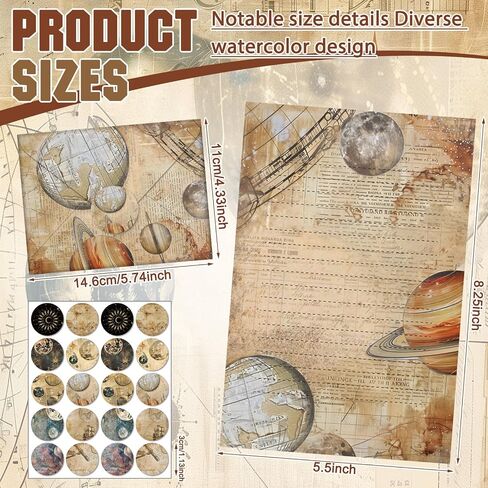 TaoBary 160 Packs Stationery Paper Set (50 Double Sided Stationery Writing Papers 50 Matching Envelopes) 60 Round Dot Sticker, 10 Design(Vintage Floral,5.5 x 8.25 Inch) in Saudi Arabia