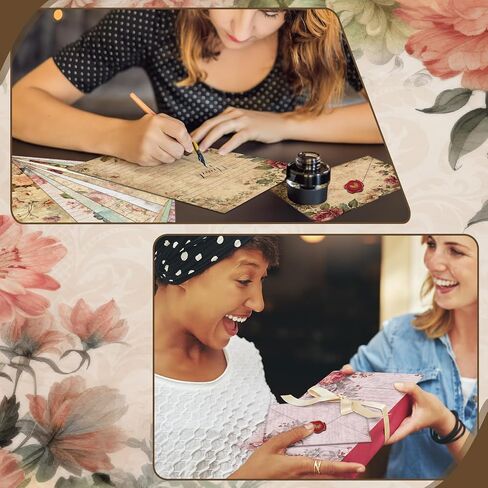 TaoBary 160 Packs Stationery Paper Set (50 Double Sided Stationery Writing Papers 50 Matching Envelopes) 60 Round Dot Sticker, 10 Design(Vintage Floral,5.5 x 8.25 Inch) in Saudi Arabia