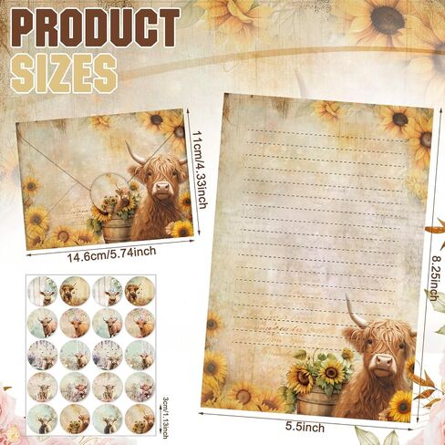 TaoBary 160 Packs Stationery Paper Set (50 Double Sided Stationery Writing Papers 50 Matching Envelopes) 60 Round Dot Sticker, 10 Design(Vintage Floral,5.5 x 8.25 Inch) in Saudi Arabia