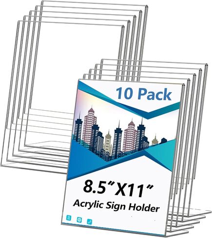 Acrylic Sign Holder 8.5x11 Inches, 10 Pack Clear Plastic Table Flyer Display Stand, L-Shape Vertical Menu Paper Holder Stand, Clear Picture Photo Flyer Display Stand for Restaurants, Store Fair,Office in Saudi Arabia